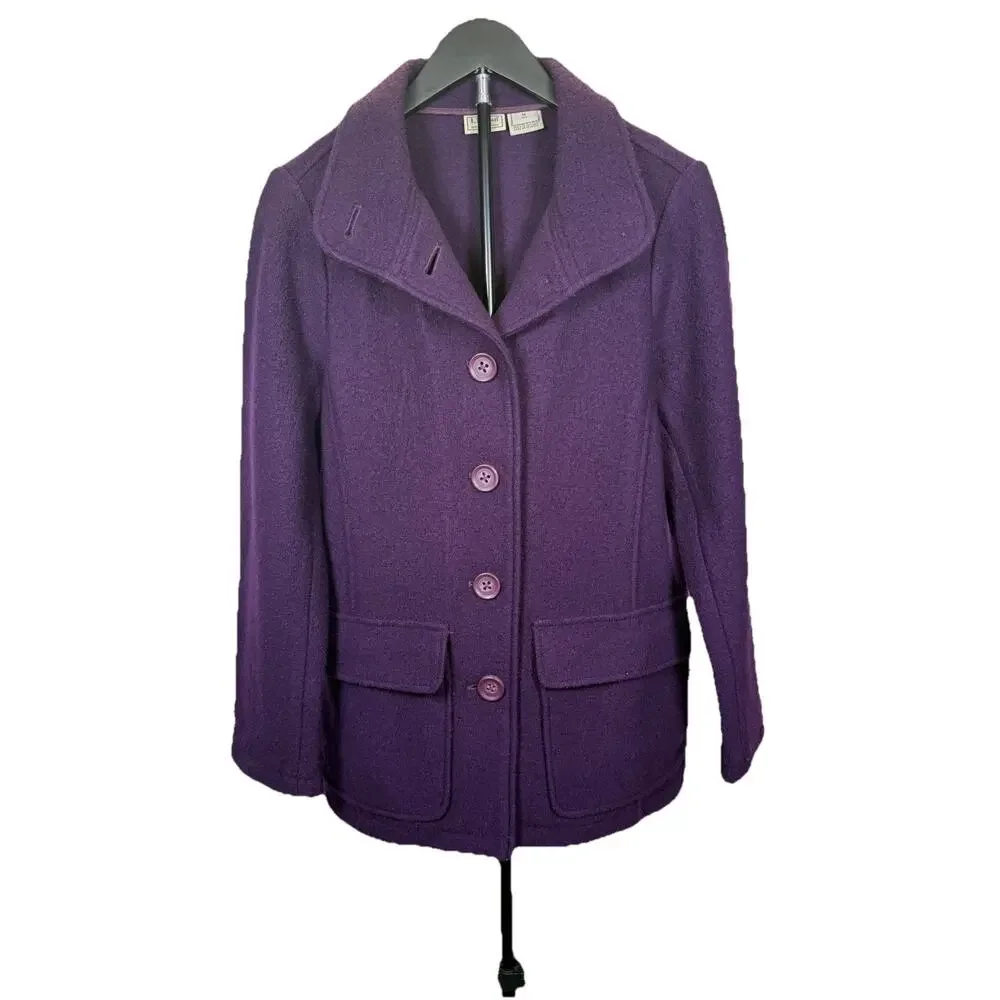 L.L.Bean Pea Coat Women’s Sz M Purple Bellandi Italian Boiled Wool Collared - Picture 1 of 8